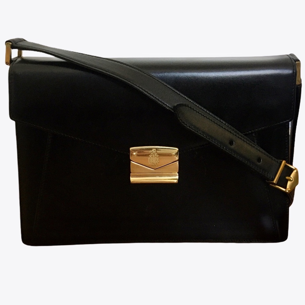 *hp* Vtg Mark Cross 1990s Black Leather Bag Purse - Picture 15 of 16